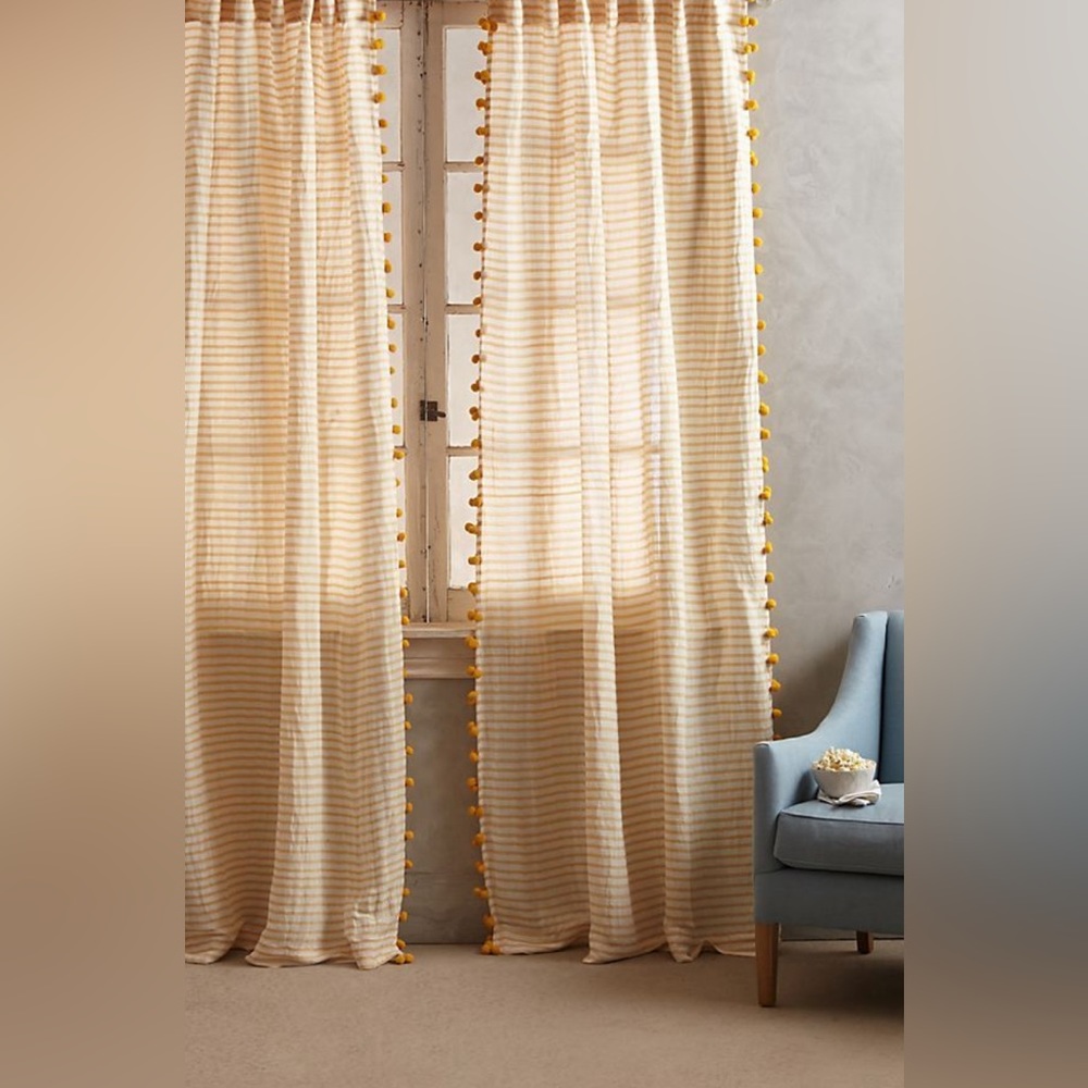 Anthropologie Pom Pom Tassel Curtain 4 Panels